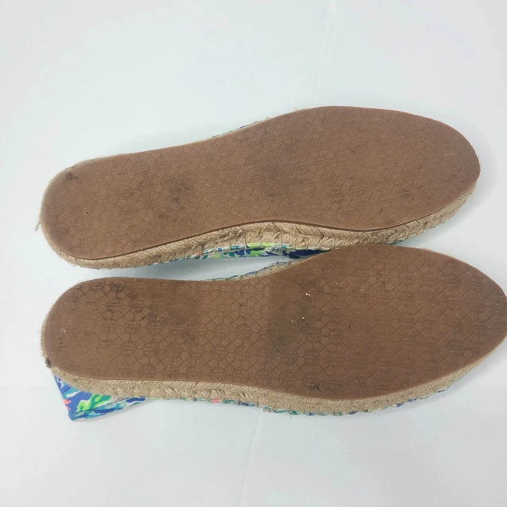LILLY PULITZER Lia Espadrille Flats Wade and Sea Blue Green Floral Slip On Sz 9